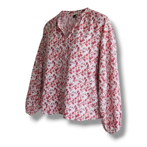 Universal Thread Womens Floral Balloon Sleeve Quarter Button Blouse Medium NWOT - Picture 2 of 10